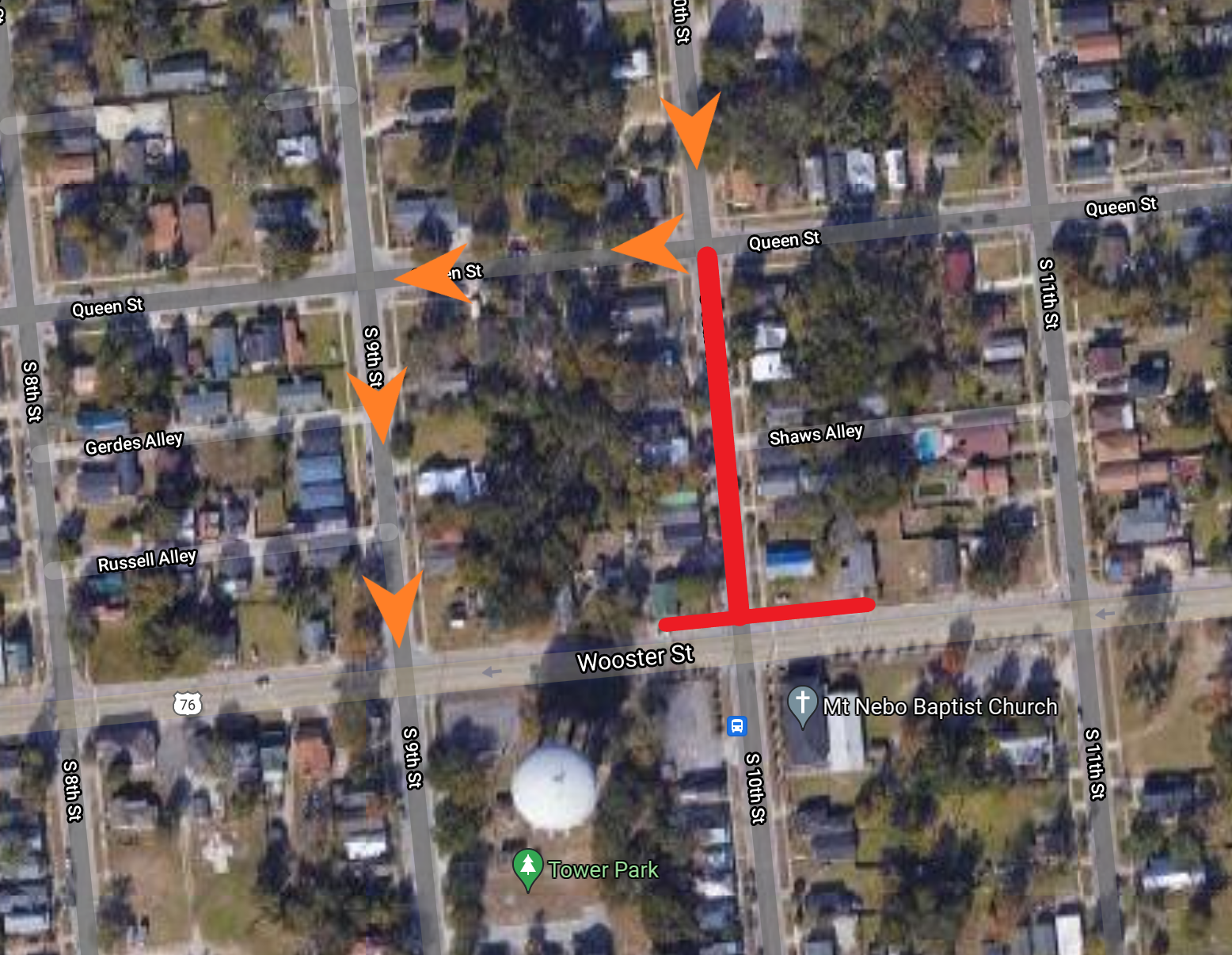 S 10th and Wooster St Traffic Advisory