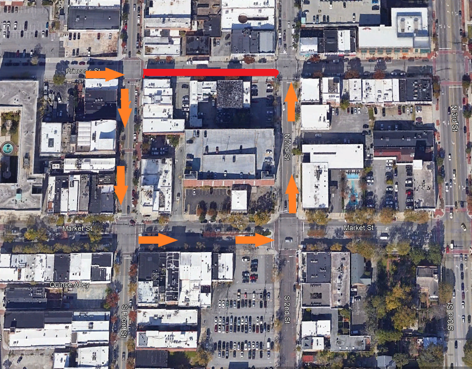 Traffic control map 100 block of  Princess St